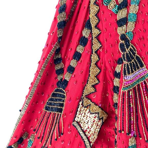 Vintage Laurence Kazar Red Silk Tassel Print Beaded Sequin Blazer Jacket Large - Picture 6 of 11